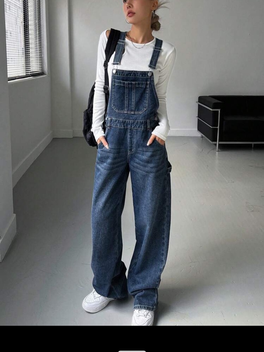 Dark Blue Denim Overalls with Chest Pocket